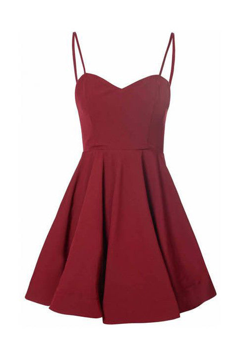 Burgundy Simple Charming Spaghetti Straps Short Homecoming Dresses Prom Dress