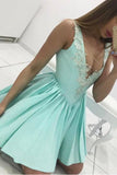 Off the Shoulder Mint Appliques Lace Short Prom Dresses Homecoming Dress