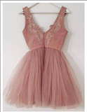 Off the Shoulder Blush Pink Tulle Short Prom Dress Homecoming Dresses Party Gowns