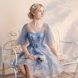 White Lace New Designer Blue Tulle Short Prom Dress Homecoming Dresses Party Gowns
