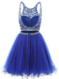 Rhinestones Short Backless Royal Blue 2 Pieces Homecoming Dresses Prom Gowns Cute Dress