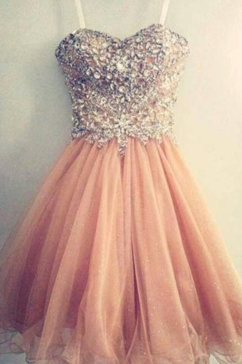 Crystals Cute Sweetheart Blush Pink Short Prom Homecoming Dresses