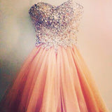 Crystals Cute Sweetheart Blush Pink Short Prom Homecoming Dresses Party Gowns