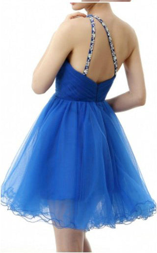 Charming One Shoulder Royal Blue Beadings Short Prom Homecoming Dresses Party Gowns