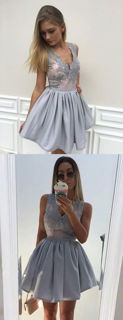 New Arrival Off the Shouder Grey Lace Prom Dress Homecoming Dresses Party Gowns