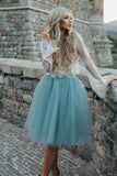 Hot Sales Long Sleeves White Lace Knee Length Prom Dress Homecoming Dresses