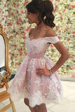 Off the Shoulder White Lace Pink Homecoming Dresses Short Prom Gowns Party Dress