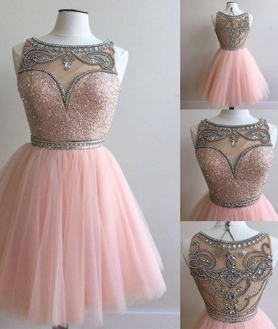 Pink Homecoming Dress Fashion Sequin Beads Short Prom Cute Dresses Party Gowns