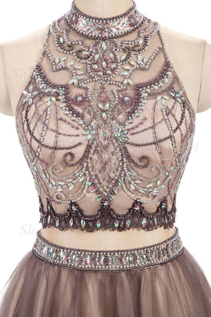 New Arrival High Neck 2 Pieces Backless Homecoming Dresses Short Prom Cute Dress Party Gowns