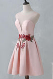 Deep V Neck Pink Appliques Homecoming Dresses Short Prom Dress Party Gowns