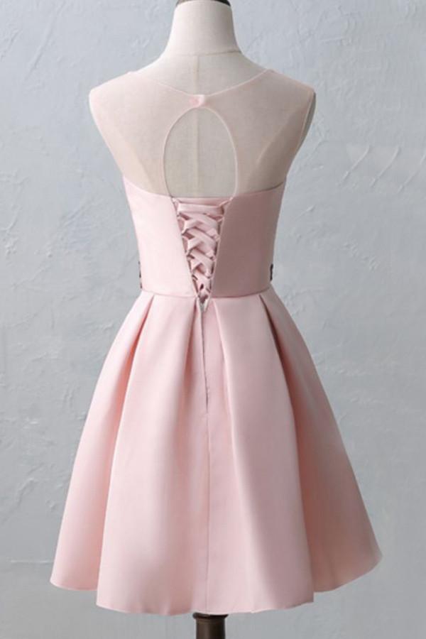 Deep V Neck Pink Appliques Homecoming Dresses Short Prom Dress Party Gowns