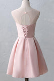 Deep V Neck Pink Appliques Homecoming Dresses Short Prom Dress Party Gowns