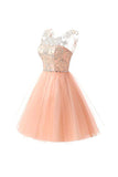 Blush Pink Tulle Beaded Short Homecoming Dress Party Gowns Prom Dresses