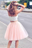 2 Pieces Straps Cute Dress White/Pink Homecoming Dresses Short Prom Dress Party Gowns