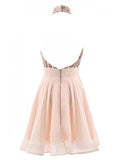 Rose Gold Sequin Halter Backless Homecoming Dresses Mini Prom Dress Party Gowns