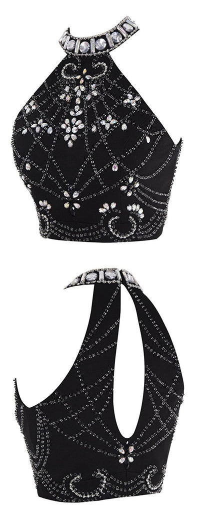 Two Piece Black Crystal Beaded Back O Homecoming Dress Prom Cute Dress Party Gown