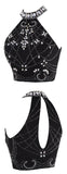 Two Piece Black Crystal Beaded Back O Homecoming Dress Prom Cute Dress Party Gown
