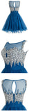 Hot Sales Beads Pearls Blue Mini Homecoming Dresses Prom Dress Cute Party Dress