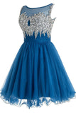 Hot Sales Beads Pearls Blue Mini Homecoming Dresses Prom Dress Cute Party Dress