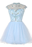 High Neck Cap Sleeves White Mini Homecoming Dress Prom Dresses Cute Party Dresses