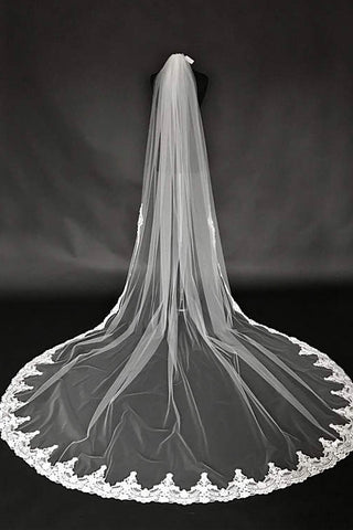 White Lace Veil 106 inches Appliques Edge Wedding Veil Cheap Bridal Veils