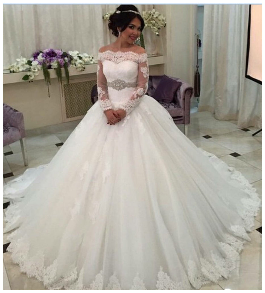 Sexy Long Sleeves Ball Gown Wedding Dress Bridal Dresses Wedding