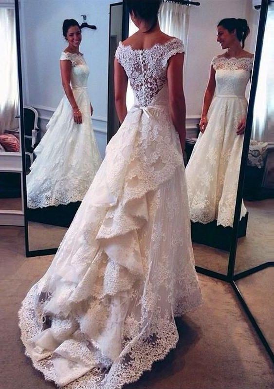 Lace Cap Sleeves Wedding Dress Bridal Dresses Wedding Gown –  Laurafashionshop