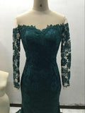 Mermaid Dark Green Long Sleeve Lace Prom Dresses Evening Gown - Laurafashionshop