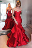 Mermaid Strapless Burgundy Satin Prom Dresses, Party Gowns