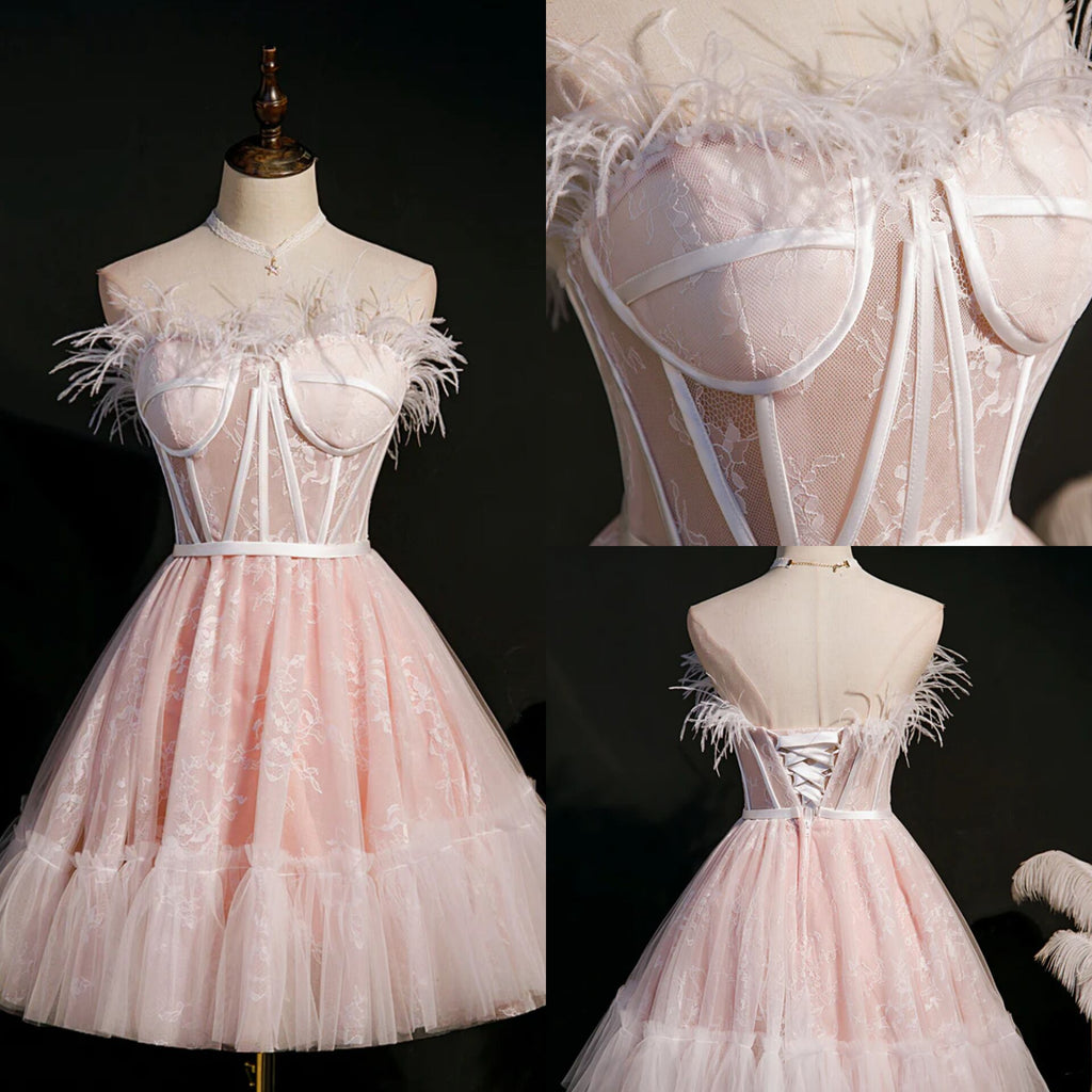 Pink Feather Homecoing Dresses For Teens Sweet 16 Dresses