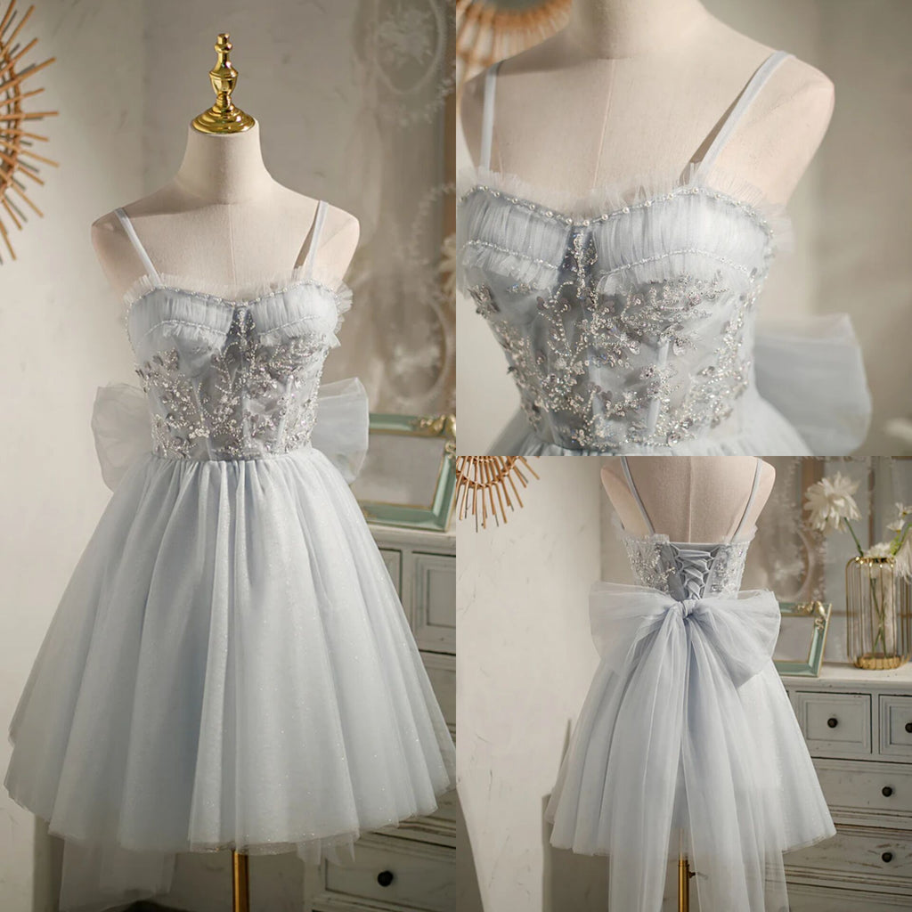 Light Grey Party Dress Beading Homecoming Dress
