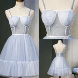 Sky Blue Spaghetti Straps Homecoming Dress For Teens