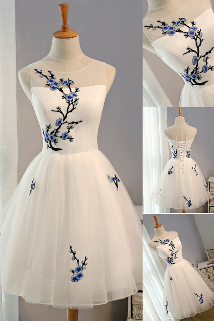 New Arrival Charming Embroidery Flowers Short Homecoming Dress Prom Dresses