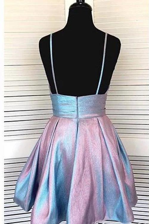 Cute A-line Spaghetti Strap Formal Dress Short V-neck Homecoming Dresses SX66472