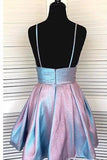 Cute A-line Spaghetti Strap Formal Dress Short V-neck Homecoming Dresses SX66472
