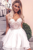 A-line Spaghetti Straps Sweetheart Above Knee Homecoming Dress With Appliques SX66543