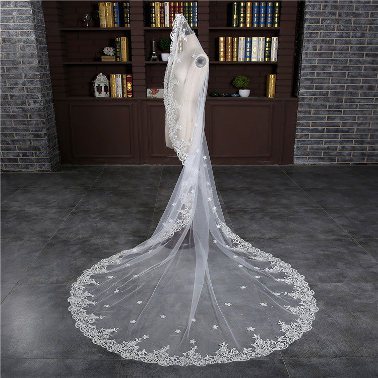 Lace Appliques Edge Ivory Wedding Veil Long Accessories Bridal Veils –  Laurafashionshop
