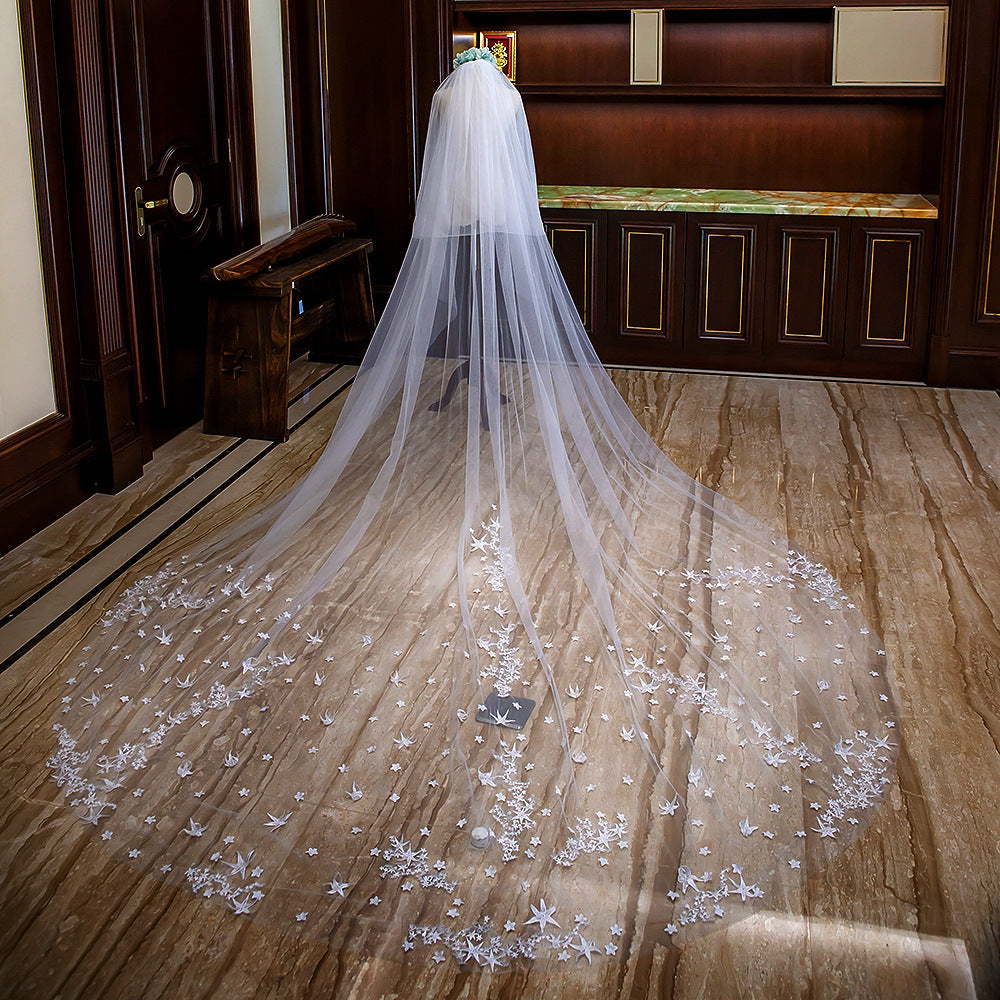 Cathedral Length Wedding Bridal Veil Full Edge Tulle White Veils Wedding  Photo - WEDDING ACCESSORY