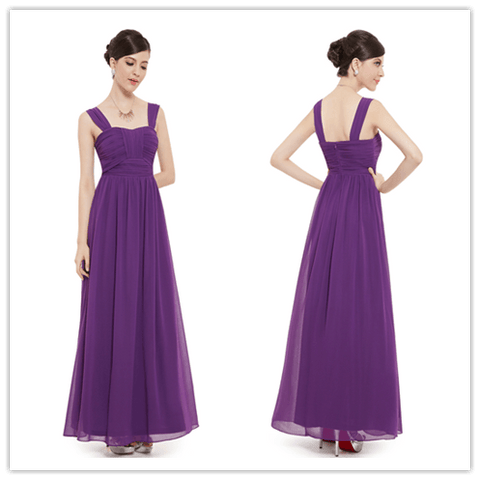Floor Length Purple Chiffon Ruched Bodice Bridesmaid Dress With Straps Prom Dresses - Laurafashionshop