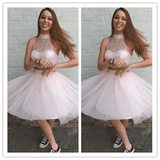 Pink Beading Colorful 2 Piece Silver Homecoming Gowns Prom Dresses - Laurafashionshop