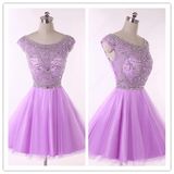 Lilac Tulle Short Prom Gown Lilac Cocktail Dress Prom Dresses - Laurafashionshop