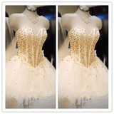White Tulle Princess Party Prom Dress With Gold Beading - Laurafashionshop