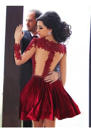Appliques Red A line High Neck Cocktail Dresses Prom Dresses
