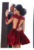 Appliques Red A-line High Neck Cocktail Dresses Prom Dresses - Laurafashionshop