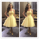 Yelllow Lace Short Country Homecoming Gowns Prom Dresses - Laurafashionshop