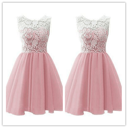 16 Dress White Lace Pink Sweet Homecoming Dress - Laurafashionshop