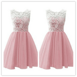 16 Dress White Lace Pink Sweet Homecoming Dress - Laurafashionshop