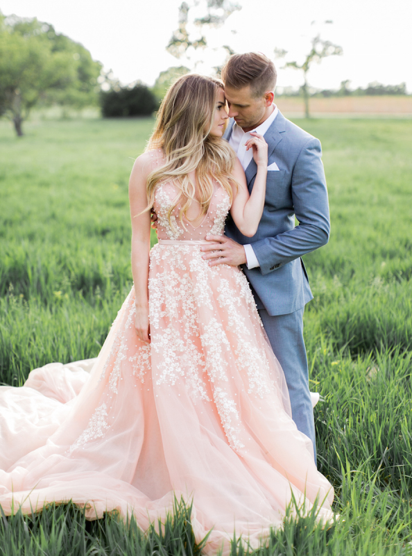 Chic A line Deep V neck Pink Appliques Tulle Prom Dresses Formal Dres Laurafashionshop