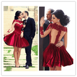 Appliques Red A-line High Neck Cocktail Dresses Prom Dresses - Laurafashionshop