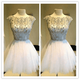 New Arrivals White Short Beaded prom dresses Prom Dress - Laurafashionshop